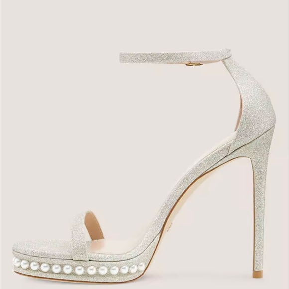 Stuart Weitzman NUDISTDISCO PEARL PLATFORM SANDAL in Platino Gold Size 7 - Picture 3 of 6